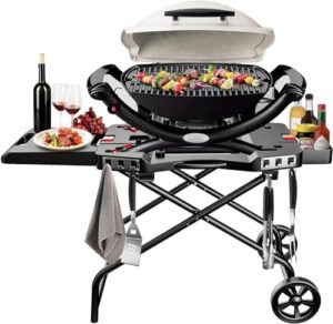 Get grilling freedom with the Weber Q1000/Q2000 & Blackstone portable grill cart, perfect for table top griddles and gas grills. Store utensils, condiments and more in its spacious compartments.