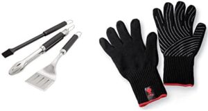 Here is the meta description:

"Upgrade your grilling experience with this premium 3-piece BBQ tool set, featuring stainless steel tongs, spatula and baster. Includes large-extra large heat-resistant gloves for comfortable cooking."