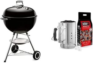 Delight your outdoor gatherings with the Classic Kettle Charcoal Grill Barbecue, 57cm - Black, featuring a Rapidfire Barbecue Chimney Starter Set for effortless charcoal lighting and a complete set of briquettes and firelighters included. Perfect for backyard BBQs. Up to 20% off today!