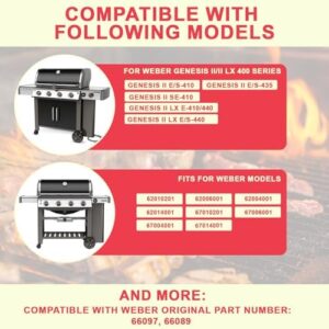 Here is the meta description:

"Upgrade your Weber Genesis grill with these premium 66097 Genesis II 400 Grill Grates, perfect for GS4 II/LX 400 Series Grills. Save big with this replacement part set and enjoy effortless grilling!"