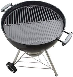 Upgrade your grilling experience with this 22" half moon cast iron cooking grate, perfect for Weber charcoal grill. Replace the original grate and enjoy improved heat distribution & cooking results. Includes 4 support extensions for added stability.