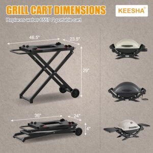 Weber Q Series portable grill stand for BBQ enthusiasts, perfect for outdoor cooking, camping, and tailgating. Compact design with collapsible trolley, ideal for small spaces.