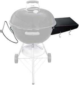 Here is the output:

"Organize your grill area with this 22-inch Weber Kettle Grills accessory featuring a shelf and lid holder. Perfect for charcoal grills, ideal for storage and convenience."