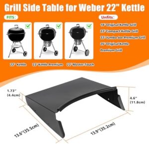 Here is the output:

"Organize your grill area with this 22-inch Weber Kettle Grills accessory featuring a shelf and lid holder. Perfect for charcoal grills, ideal for storage and convenience."