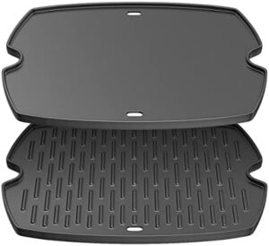 "Upgrade your grill game with the 7582 17" Cast Iron Cooking Griddle for Weber Q1000, Q1200, and more. Perfect for searing meats and veggies. Durable cast iron design ensures even cooking."