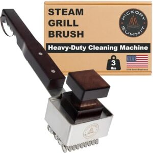 Clean grates effortlessly with the Steam Grill Brush Bristle-Free, a heavy-duty stainless steel BBQ cleaning machine. No-wire design, 3 lb., steams ice as it cleans. Perfect for grill enthusiasts!