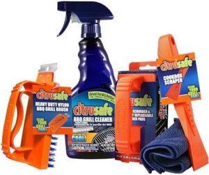 Clean your grill with ease using the Citrusafe Complete Grill Cleaning Kit. Includes spray cleaner, scrubber pack, nylon brush, cookbox scraper and microfiber towel for perfect BBQ results.