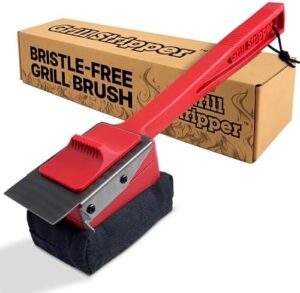 Here is the optimized meta description:

"Effortlessly clean your grill with our brush featuring a titanium-plated stainless steel scraper and bristle-free design, perfect for everyday use. Get ready to sizzle!"