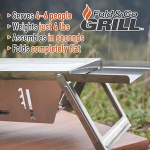 Here is the generated SEO meta description:

"Portable charcoal grill with 6 skewers and stainless steel construction for camping, BBQs and picnics. Instant assembly and includes gloves & carry bag - perfect for outdoor adventures."