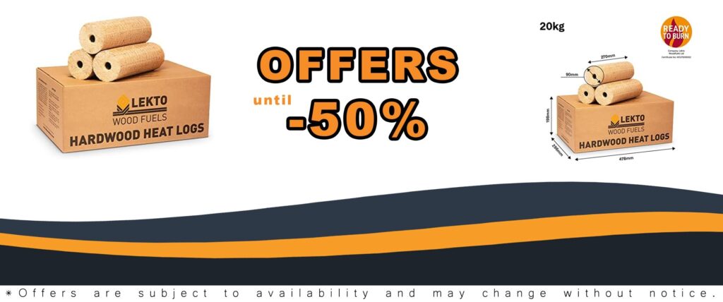 Lekto Woodfuels Hardwood Heat Logs for Wood Burners Log Stoves Ovens Fire Pits Fireplace 40 Logs Less than 9% Moisture Easy to Light