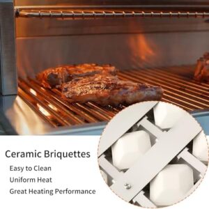 Here is the optimized meta description:

Upgrade your Alfresco ALX2 BBQ grill with this Beurbcikue Briquette Tray Assembly, featuring 72 ceramic briquettes and a flame tamer. Perfect for a hassle-free grilling experience.