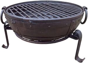 Savor the warmth of outdoor gatherings with this genuine handmade steel fire pit, complete with stand and grill. Perfect for BBQs and camping trips.