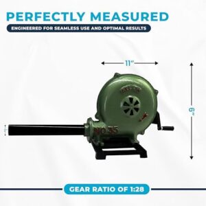 Here is the optimized SEO meta description:

"Simond Store's Hand Crank Blacksmithing Forge Blower features a 11-inch cast aluminum casing, perfect for farrier blacksmith coal forge firepot BBQ outdoor cooking and camping. Powerful and durable."