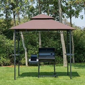 Here is the optimized SEO meta description:

"Transform your outdoor gatherings with the Outsunny 2.5M BBQ gazebo, featuring a double-tier canopy and grill shelter. Perfect for patio decks, this coffee-hued tent offers ample shade and storage space."