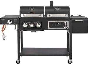 Deliver exceptional outdoor dining experiences with the CosmoGrill Hybrid 4 Burner Barbecue, featuring dual fuel options, thermometer, warming rack and waterproof cover. Perfect for large gatherings.