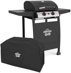 Perfect gas grilling experience with Dellonda 2 Burner Gas BBQ Grill featuring piezo ignition, built-in thermometer & water resistant cover.
