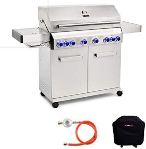 Explore the art of outdoor cooking with CosmoGrill Platinum's 8 burner gas barbecue grill, featuring a spacious cooking area and waterproof cover. Perfect for al fresco dining, enjoy up to 6 main burners and 2 additional side burners.