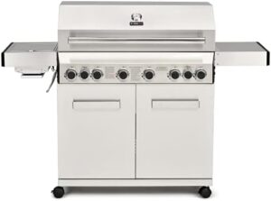 Explore the art of outdoor cooking with CosmoGrill Platinum's 8 burner gas barbecue grill, featuring a spacious cooking area and waterproof cover. Perfect for al fresco dining, enjoy up to 6 main burners and 2 additional side burners.