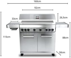 Upgrade your outdoor cooking experience with the CosmoGrill Platinum Stainless Steel 8 Burner 6+2 Gas BBQ Grill, featuring high-performance results and a waterproof cover for all-weather use.