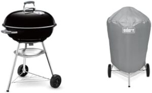 Discover the Weber Compact Charcoal BBQ, a 57cm black grill perfect for small outdoor spaces, complete with grill cover and compact design.