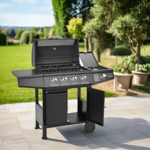 Discover the CosmoGrill 4+1 Series, a premium gas BBQ with side burner and storage. Perfect for outdoor cooking enthusiasts, featuring 4 burners and ample space for grilling and storage.