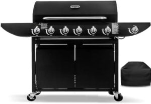 Boost your outdoor cooking experience with this 6+1 gas burner grill, featuring a storage compartment and cover for convenience. Perfect for barbecues and gatherings!