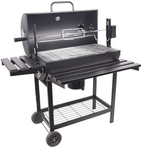 Cook up a feast with our Outdoor Barbecue Charcoal Rotisserie BBQ Grill featuring large cooking space, wheels for easy mobility and a side table for convenient serving. Perfect for outdoor gatherings!
