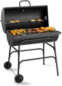 Discover the ultimate portable BBQ experience with VonHaus Charcoal BBQ's XL barrel design, featuring a warming rack, temperature gauge, and large cooking grill. Perfect for grilling meat, fish & veggies!