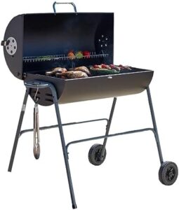 Here's the meta description:

"Perfectly grill your favorite foods with the Texas Flame Master Oil Drum Charcoal BBQ, featuring 2 lb charcoal drums and ideal for home garden parties. Save big on this BBQ essential!"