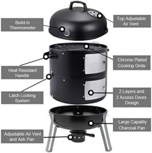 Discover the ultimate outdoor cooking experience with SUNLIFER's 3-in-1 BBQ Charcoal Smoker Grill, perfect for camping and garden parties. Enjoy heavy-duty construction and compact design.