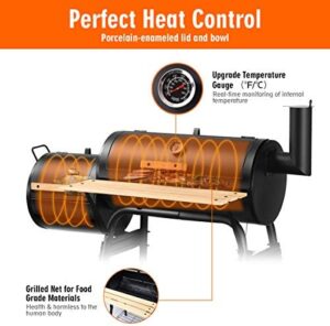 Here is the meta description:

"Upgrade your outdoor cooking with the TANGZON Charcoal Barbecue Grill featuring a temperature gauge, wooden worktop, and adjustable vent. Perfect for garden patios, this portable smoker also includes wheels and a grid shelf."