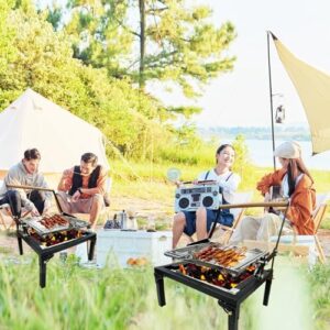 Discover the ultimate portable BBQ grill for camping trips and backyard gatherings. Features a 360-degree rotating cooking grid, compact design, and foldable construction perfect for picnics and beach parties.
