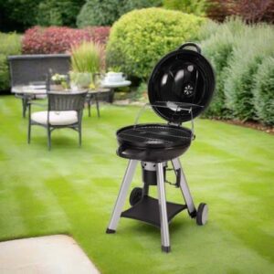 Discover the CosmoGrill Original Kettle Charcoal Grill, perfect for outdoor BBQs. Features adjustable vents, thermometer, and ash catcher. Compact design, ideal for small spaces, with a large cooking area. Perfect for family gatherings or camping trips.