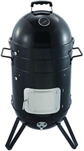 Perfect your outdoor cooking with the Callow Retail Charcoal Smoker BBQ Grill, a premium 3-in-1 portable steel and carbon grill featuring smoker rack, cooking grate, hanging rack, hooks, thermometer, and cover.
