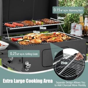 Discover the COSTWAY Charcoal BBQ Grill, featuring portable smoker design, wheels & foldable tables. Perfect for outdoor picnics & garden gatherings. Enjoy adjustable thermometer and ample cooking space.