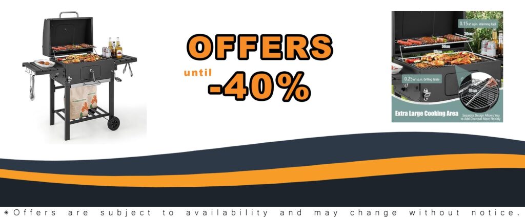 Portable Charcoal BBQ Grill with Foldable Tables and Thermometer