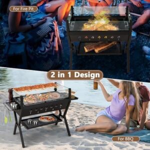 Enhance your outdoor gatherings with the COSTWAY 2-in-1 Barbecue Grill. Features metal construction, glass wind guard, and storage shelf. Perfect for camping or backyard parties.