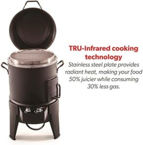Smoldering flavors at home with Char-Broil's Big Easy, combining smoker, roaster and grill in one. TRU-Infrared tech ensures juicy results. Perfect for outdoor cooking enthusiasts, this versatile device offers a Black Finish.