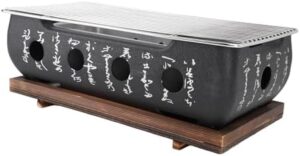 Portable Japanese BBQ grill with charcoal stove and aluminum alloy hibachi design. Perfect for quick heating and yakitori cooking.