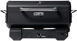 Here is the meta description:

"Master the art of BBQ with this portable charcoal grill and smoker featuring analog temperature control, perfect for outdoor cooking. Compact design and easy to use."
