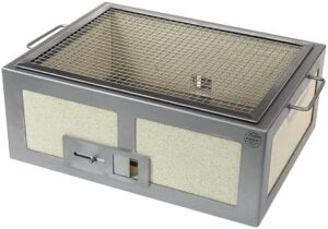 Experience the art of Japanese grilling with the Kasai Medium Grill, featuring a stainless steel frame and ideal for charcoal barbecue enthusiasts. Perfectly cooked meals await with this British-made hibachi grill!