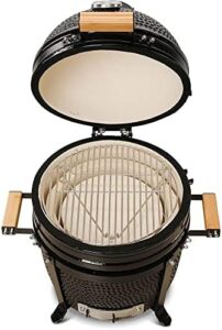 Get perfect smoky flavors with the KAMADO BONO Ceramic BBQ Grill's 15" compact design, ideal for cooking, smoking, and baking.
