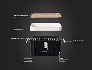 Discover the portable perfection of Everdure CUBE Charcoal Grill, featuring a tabletop design, prep board, and storage tray. Compact and lightweight for beach, patio, or camping adventures, with 12-month warranty.