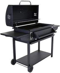 Enhance your outdoor gatherings with the Charles Bentley Deluxe American Charcoal BBQ Grill. Features thermometer, warming rack, adjustable heights, ash pan, and condiment basket for summer fun!