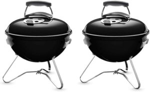 Discover the Weber Smokey Joe Original Charcoal Grill, featuring a 37cm grill area and porcelain-enamelled lid & bowl. Perfect for portable BBQing at home or on-the-go, with a pack of two included.