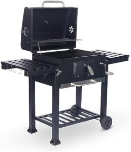 Here is the generated SEO meta description:

"Upgrade your outdoor cooking with Sudoo's portable barbecue charcoal grill, featuring smokeless design, integrated thermometer, and 2 wheels for easy transport. Perfect for camping, picnics, and garden parties."