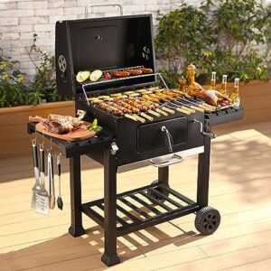 Here is the generated SEO meta description:

"Upgrade your outdoor cooking with Sudoo's portable barbecue charcoal grill, featuring smokeless design, integrated thermometer, and 2 wheels for easy transport. Perfect for camping, picnics, and garden parties."