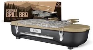 "Cook up a storm outdoors with the King of the Camps Portable Charcoal Grill, perfect for camping and travel. Compact design, easy to use, and great results."