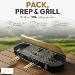 "Cook up a storm outdoors with the King of the Camps Portable Charcoal Grill, perfect for camping and travel. Compact design, easy to use, and great results."