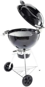 Experience the art of grilling with Weber's Master-Touch GBS Premium E-5775 charcoal barbecue cart, featuring durable black construction and convenient storage. Perfect for outdoor cooking enthusiasts, enjoy discounts on this premium BBQ set.